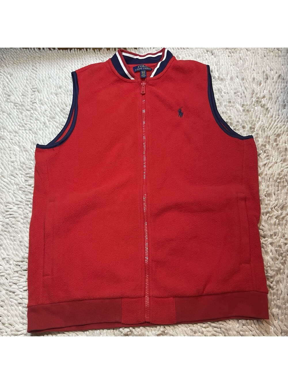 Polo Ralph Lauren Size XL 18-20 Mock Neck Outdoor Sweater Vest Red Fleece